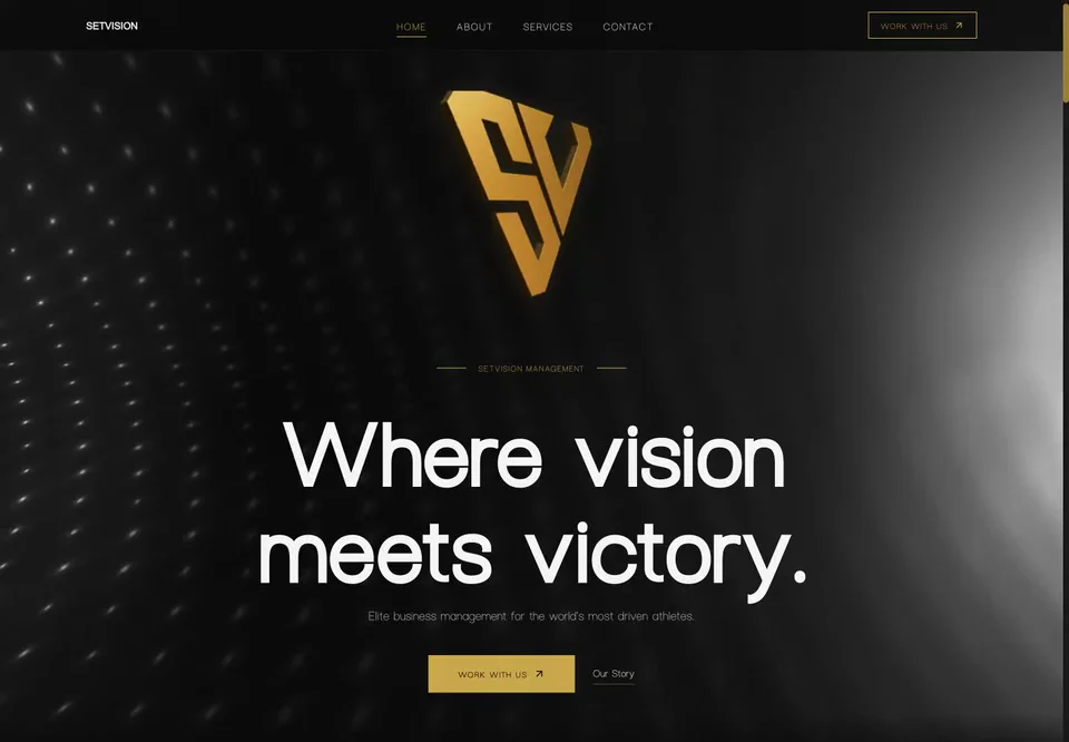 SetVision’s gold and black website scrolling through its story and services